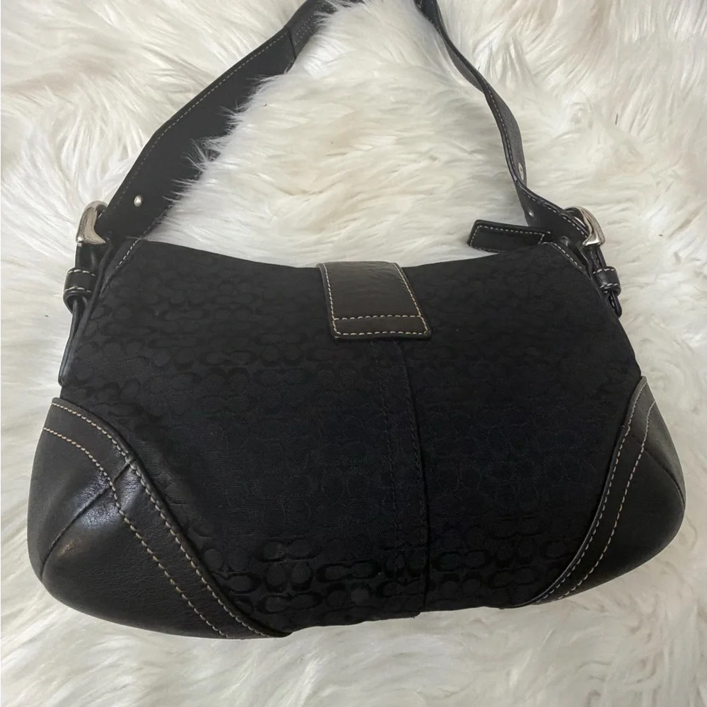 VTG Coach 6818 Soho Demi Shoulder Bag Black Signature C Jacquard Canvas Leather